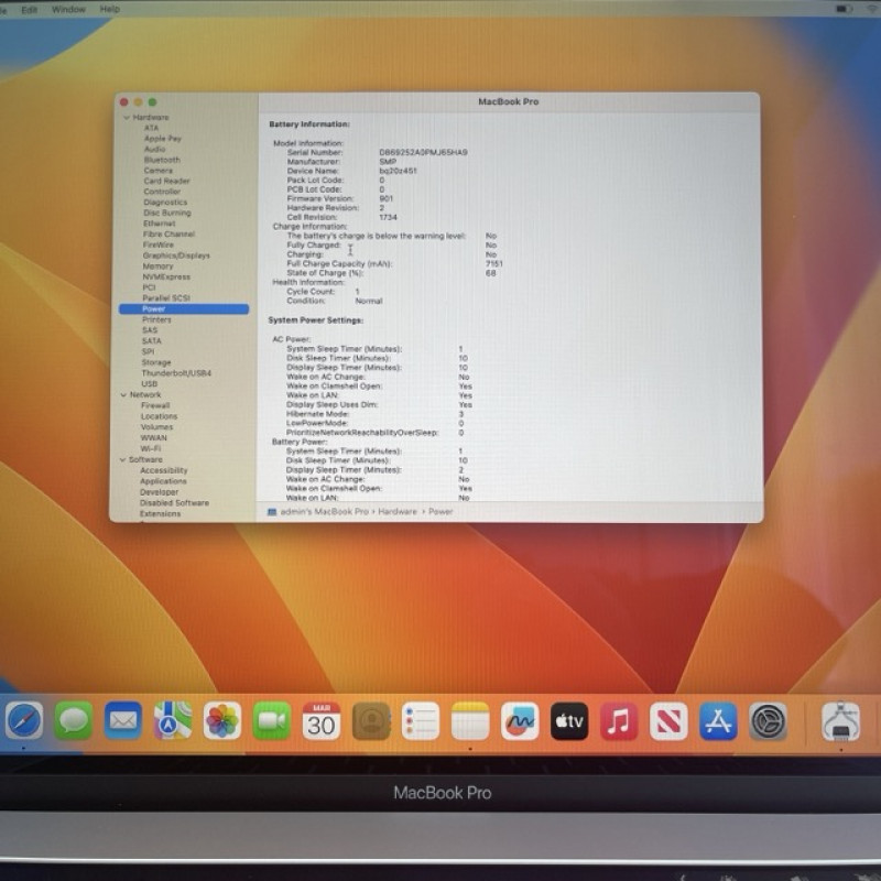 MacBook Pro 15 2019 Silver I7 2.6ghz 32/512